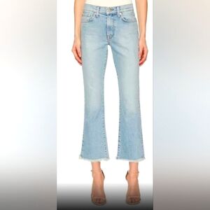 Baldwin Kansas City Maxwell Cropped Flare Jeans Sz 25 Raw Hem USA Light Wash